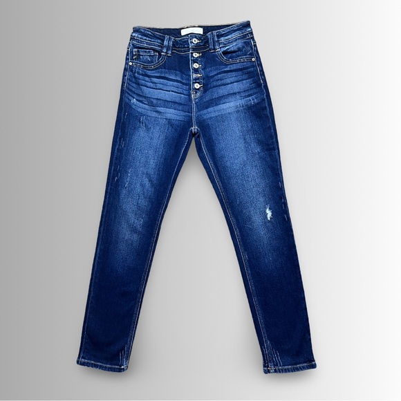 Kancan Dark Wash 4-Button Fly Ankle Length Skinny Jeans, Raw Hem, Size 11/29 - Picture 4 of 11